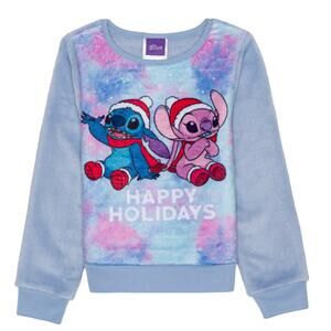 Toddler Girls Stitch Happy Holidays Long Sleeve Plush Pullover Sweatshirt